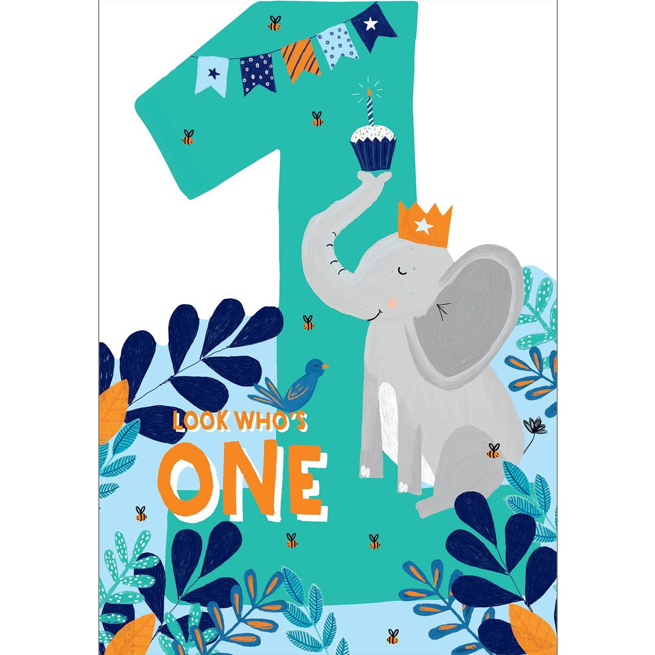 Happy Elephant 1st Birthday Card 