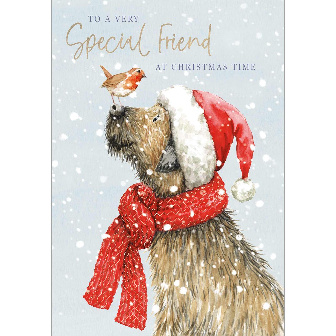 Special Friend Dog & Robin Christmas Card