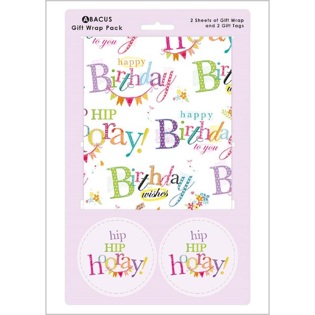 Happy Birthday Gift Wrap Sheets & Tags 2 per pack