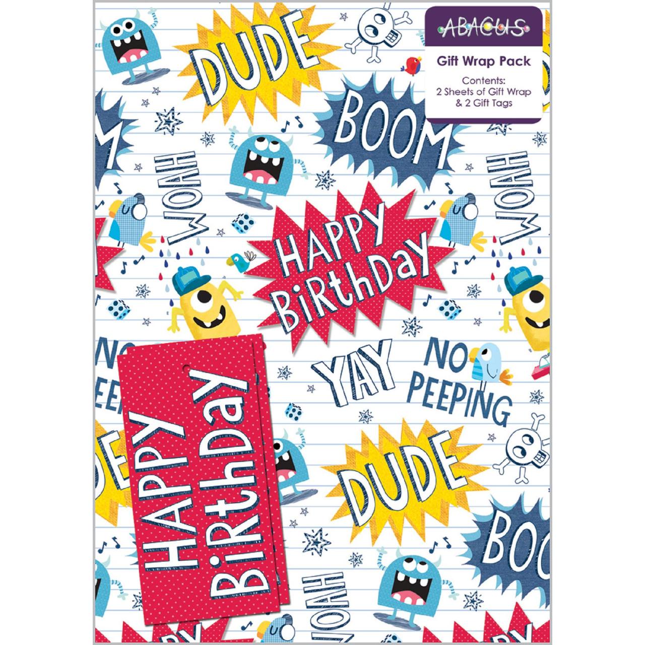 Birthday Monsters Gift Wrap Sheets & Tags