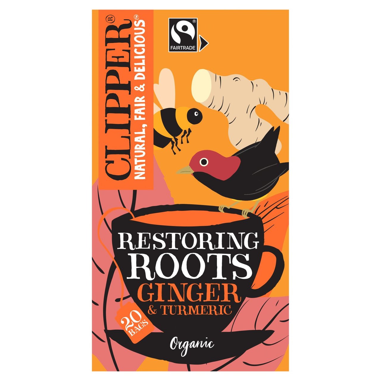 Clipper Fairtrade Restoring Roots Ginger & Turmeric Organic Bags x20 36g