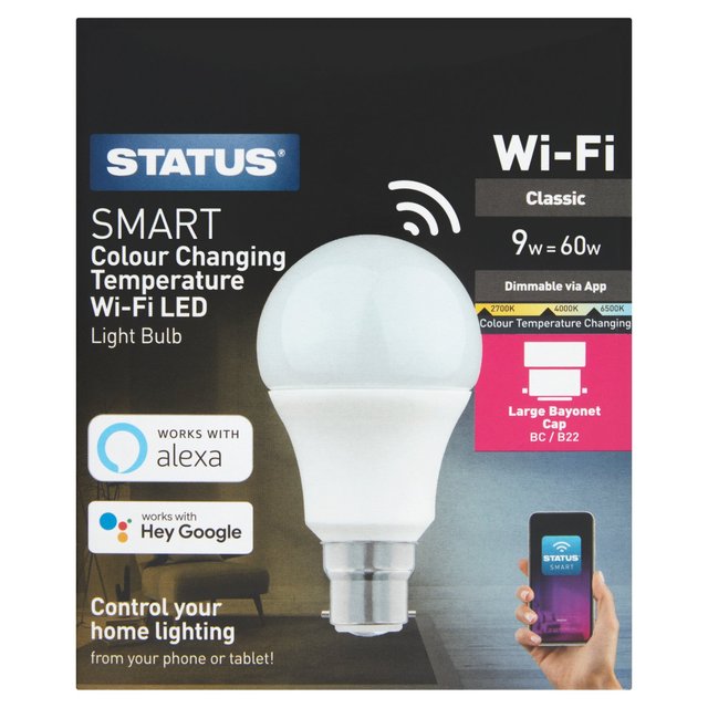 Status 9W SMART Wi-fi Colour Changing Temperature LED GLS Light Bulb 