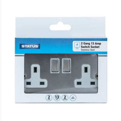 Status 2 Gang 2 Way Light switch Stainless Steel with Grey Insert