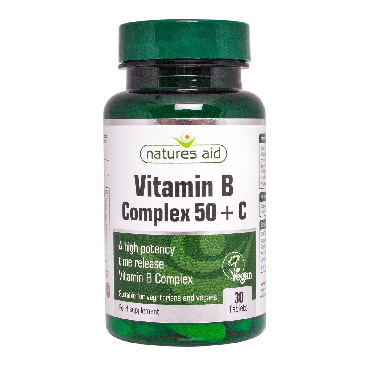 Natures Aid Vitamin B Complex 50 + C Supplement Tablets 