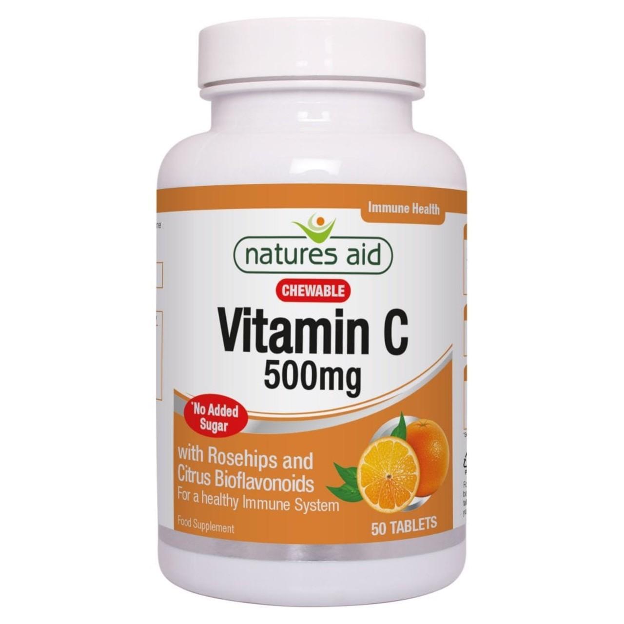 Natures Aid Chewable Vitamin C Supplement Capsules 500mg 