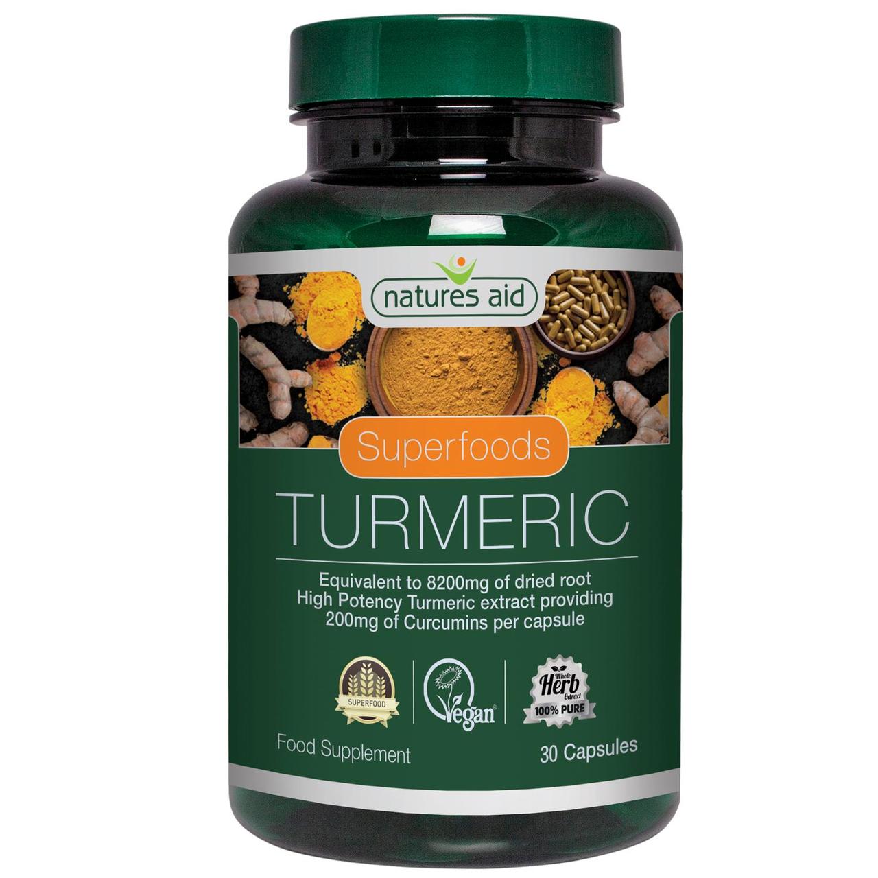 Natures Aid Superfoods Tumeric Supplement Capsules 8200mg