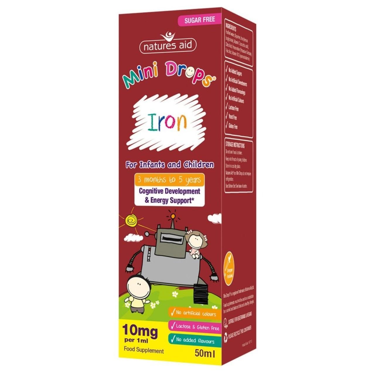 Natures Aid Infant's & Kid's Iron Mini Drops 10mg 3mnths - 5yrs  50ml