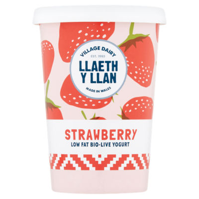 Village Dairy Llaeth Y Llan Strawberry Low Fat Bio-live Yogurt 450g