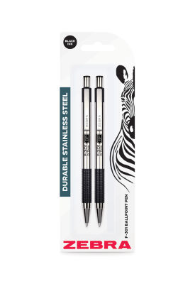 Zebra Stainless Steel Ballpoint Pens – 2 Pack