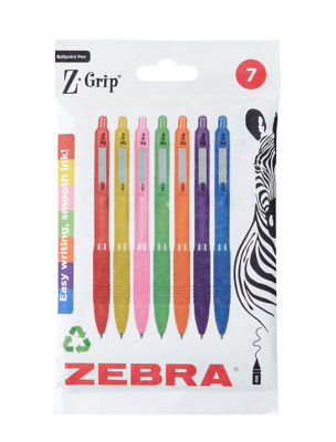 Zebra Z-Grip Rainbow Black ink Ballpoint Pens 7pk