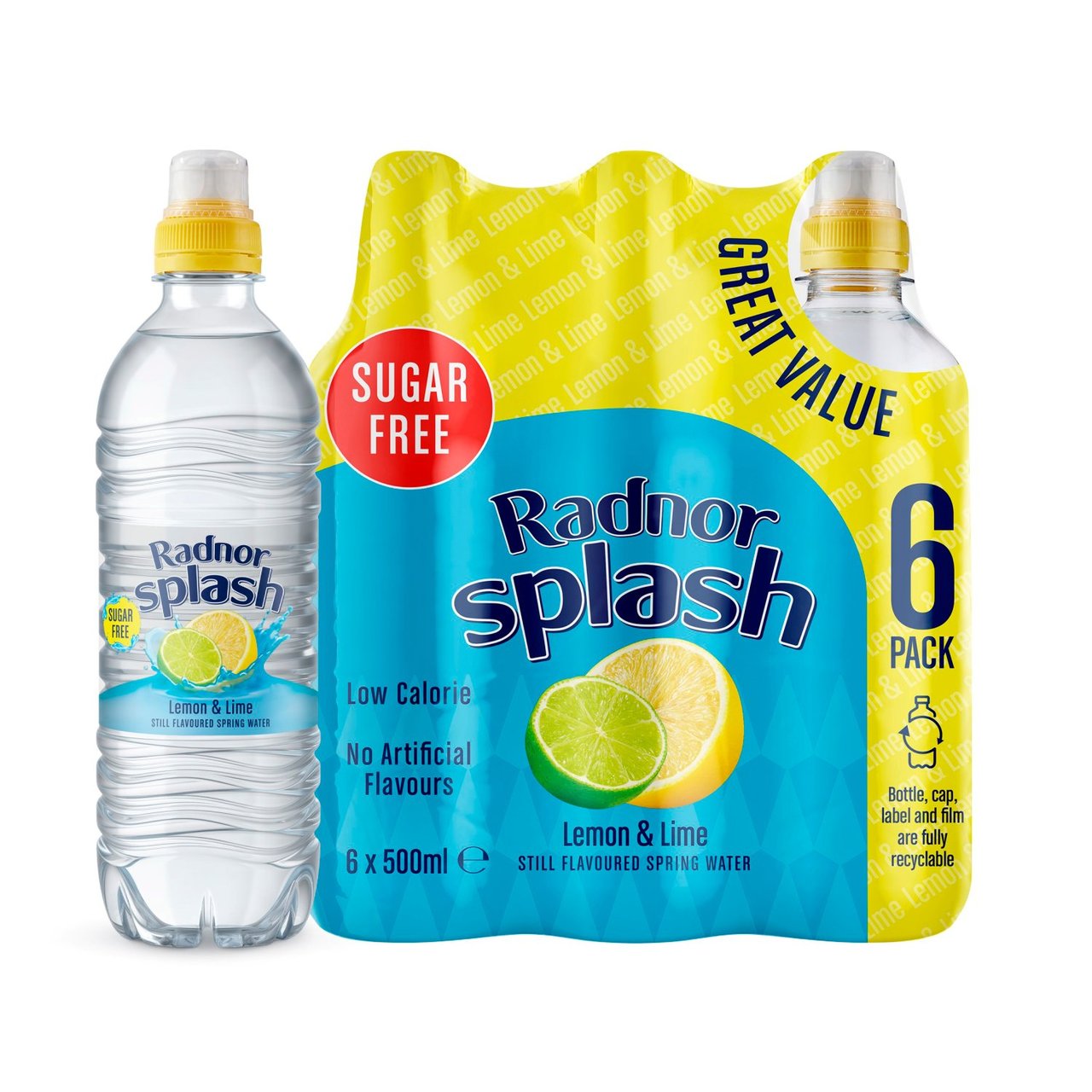 Radnor Splash Lemon & Lime Still Flavoured Spring Water 6 x 500ml