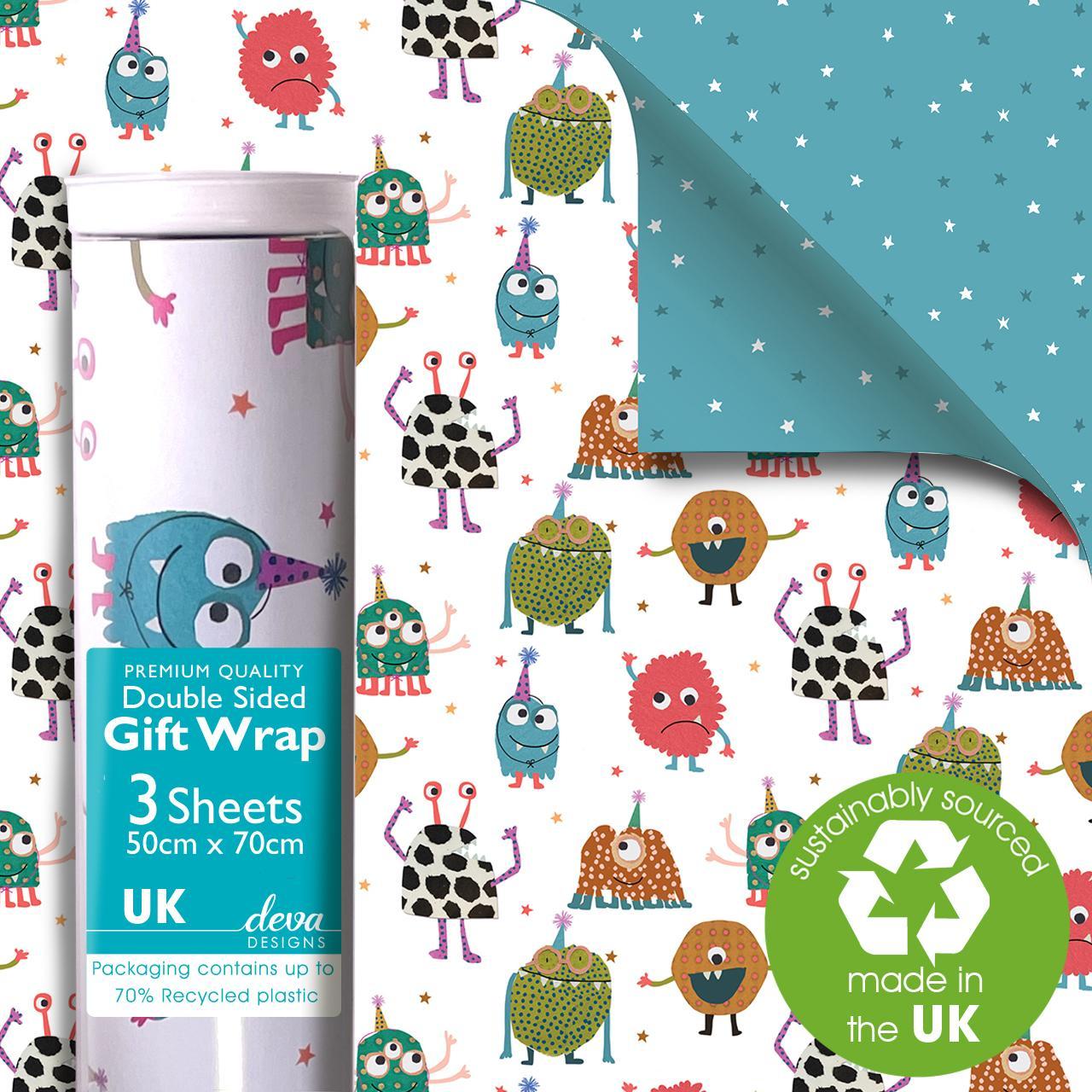 Monsters Double Sided Gift Wrap Sheets