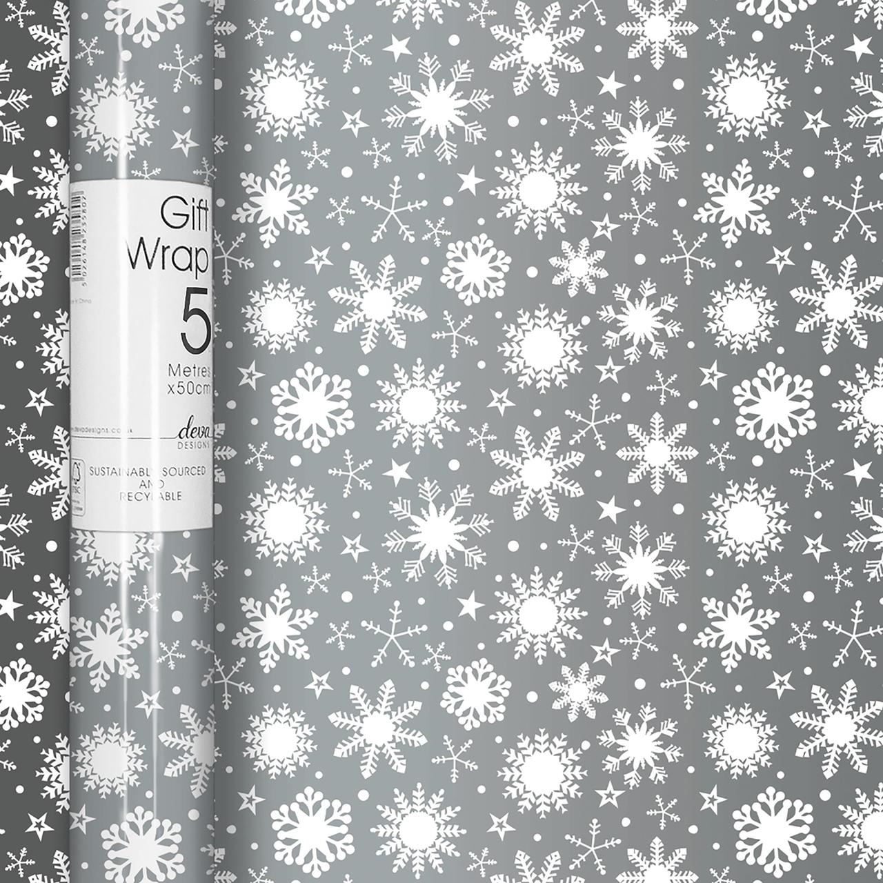 Snowflakes Silver Christmas Gift Wrap Roll