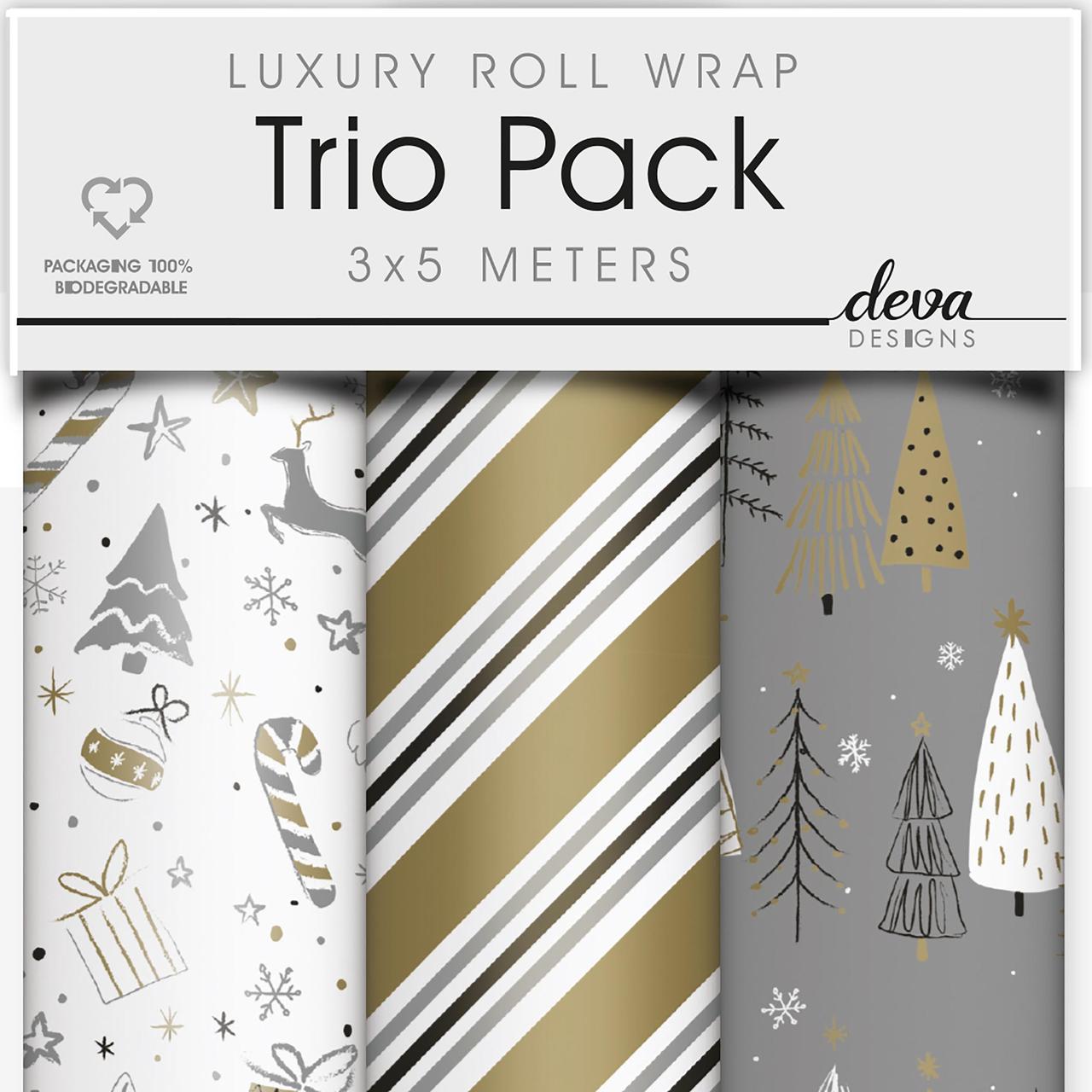 Luxury Silver & Gold Christmas Gift Wrap Rolls