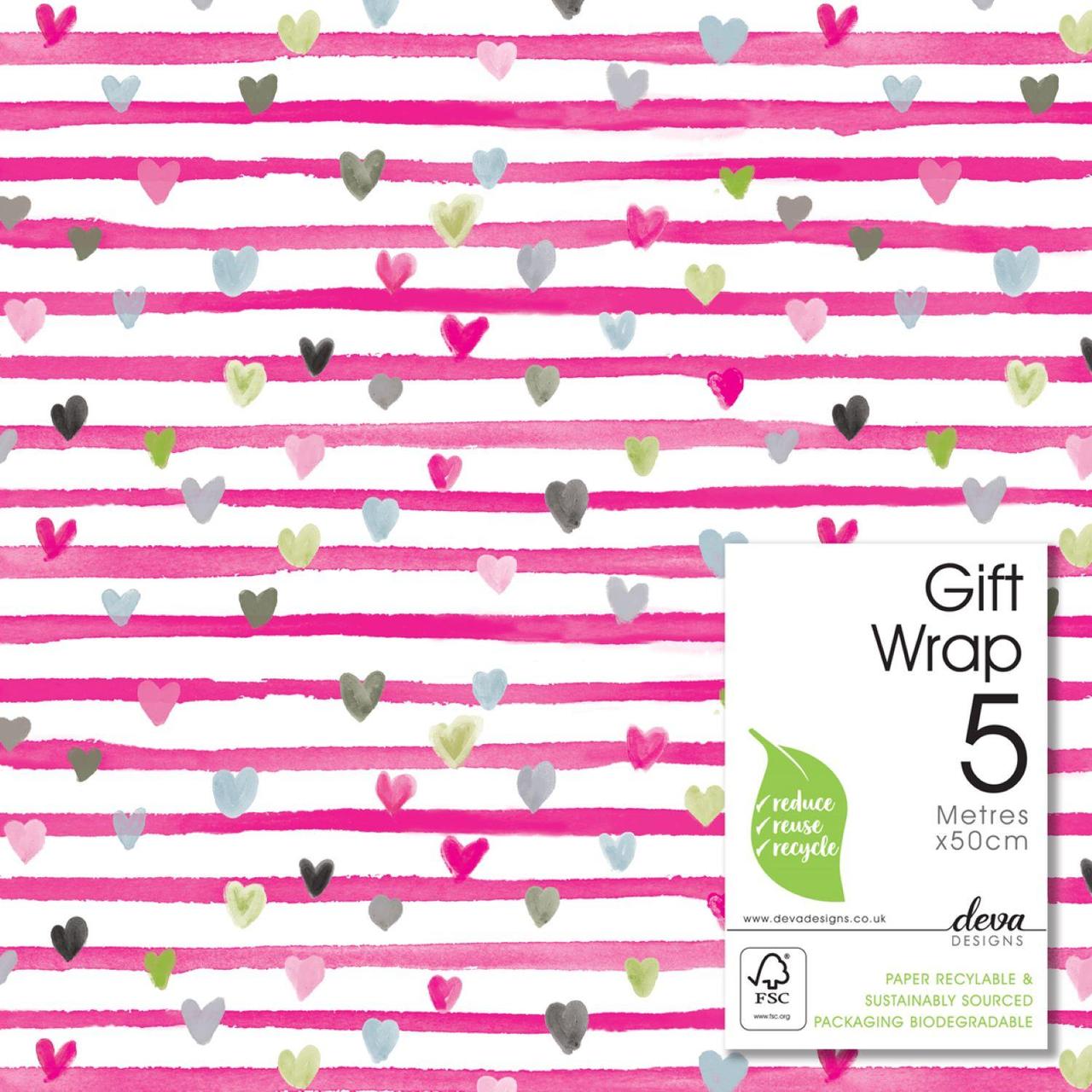 Pink Ribbon Hearts Gift Wrap Roll