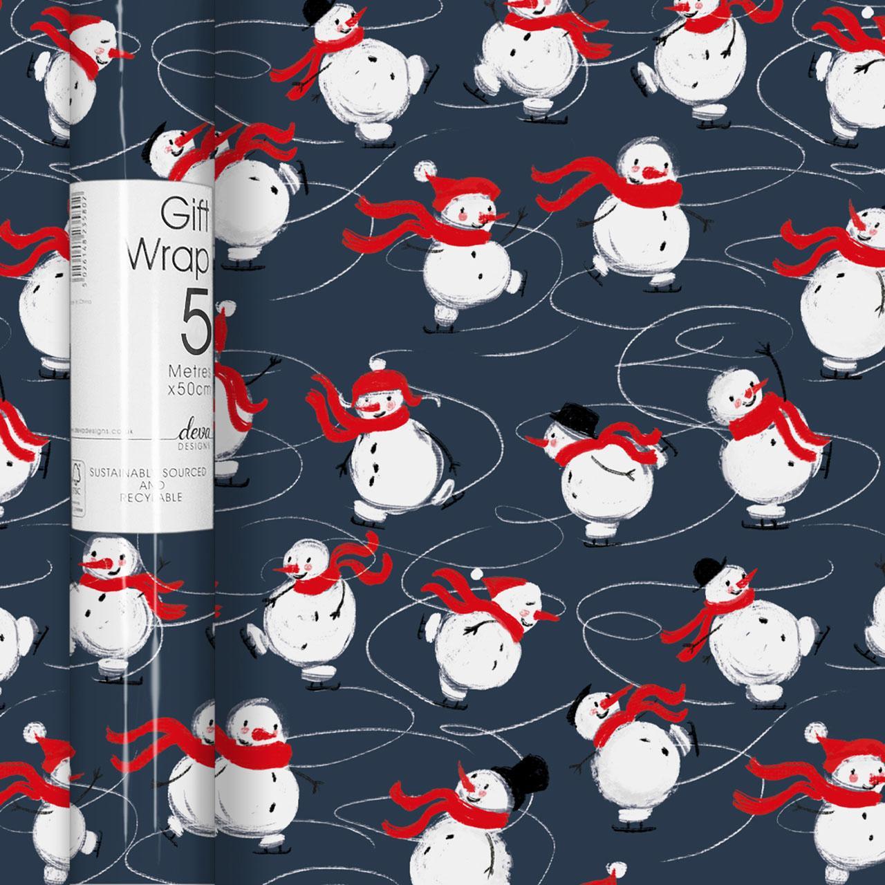 Christmas Navy Snowmen Rollwrap