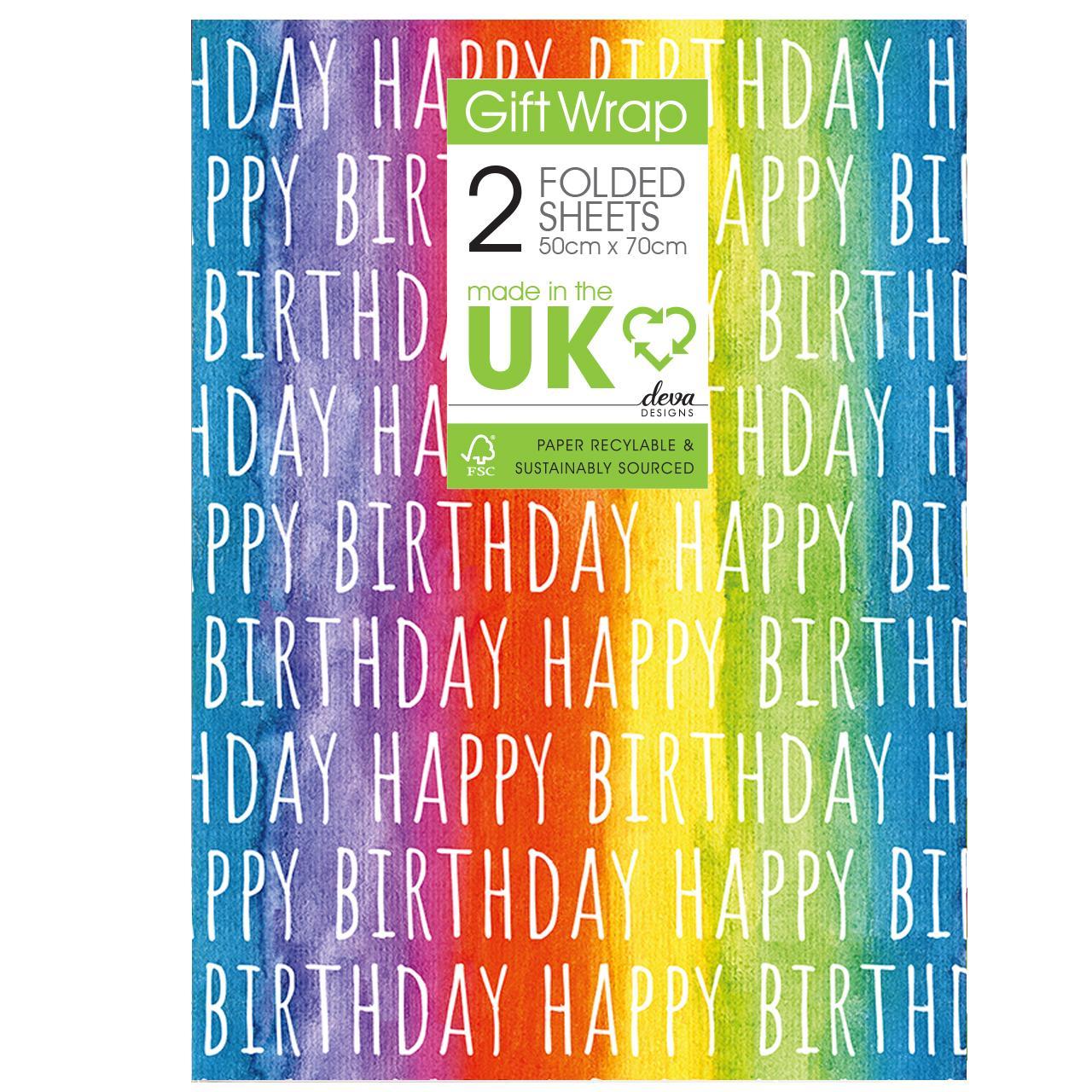 Rainbow Birthday Gift Wrap Sheets