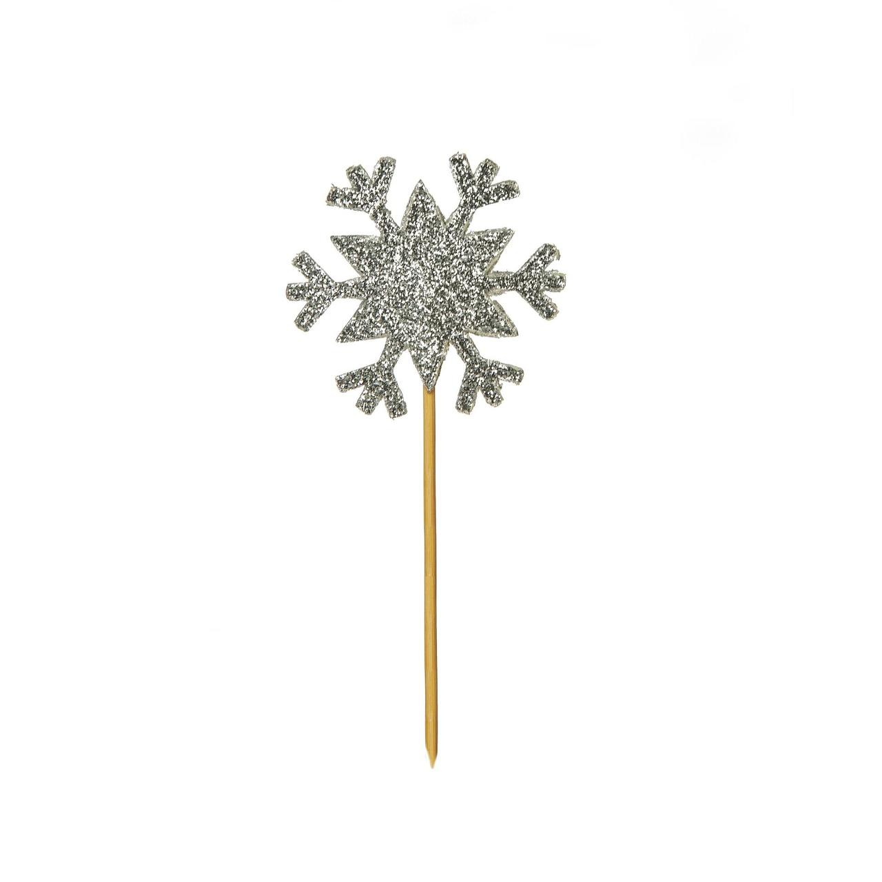 Silver Glitter Snowflake Christmas Cupcake Toppers 