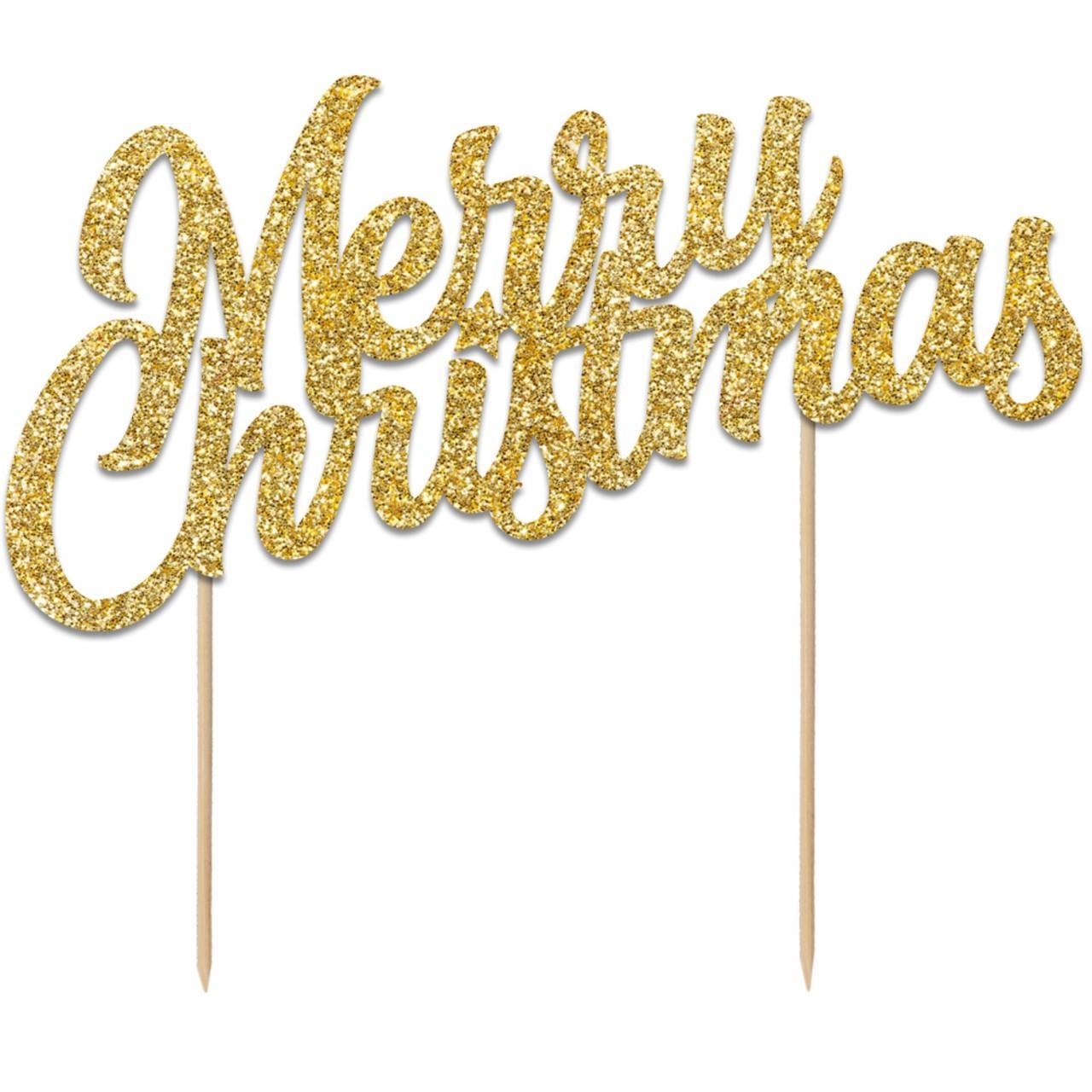 Gold Glitter Merry Christmas Cake Topper