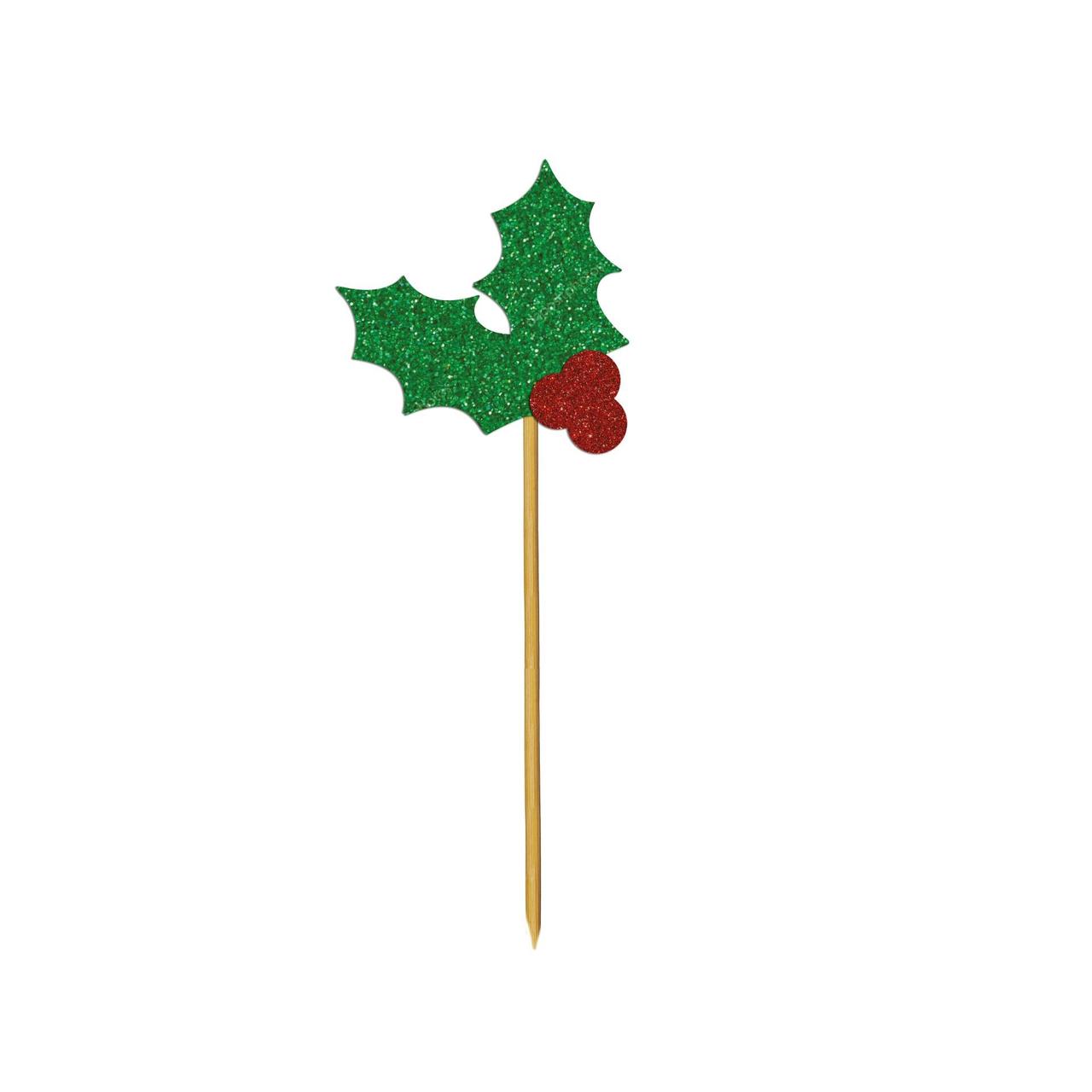 Glitter Holly Christmas Cupcake Toppers