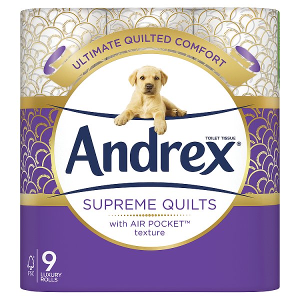 Andrex Supreme Quilts Toilet Tissue, 9 Quilted Toilet Rolls