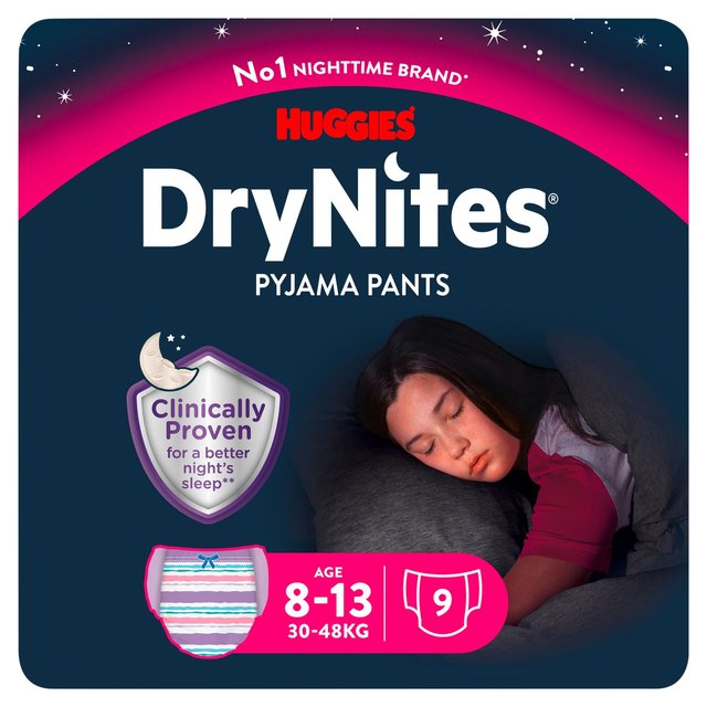 Huggies Drynites Pyjama Pants 8-13 Girl 9 per pack