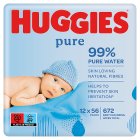 Huggies Pure Sensitive Newborn Wet Baby Wipes, 99% Water - 12 Packs (12 x 56 Wipes)