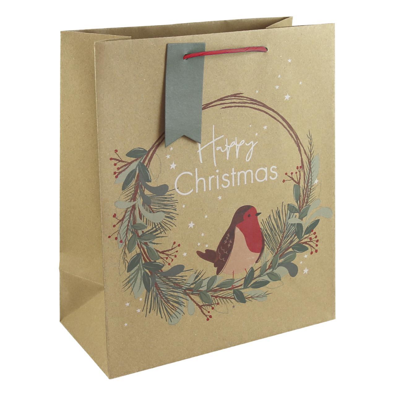 Robin Wreath Medium Gift Bag