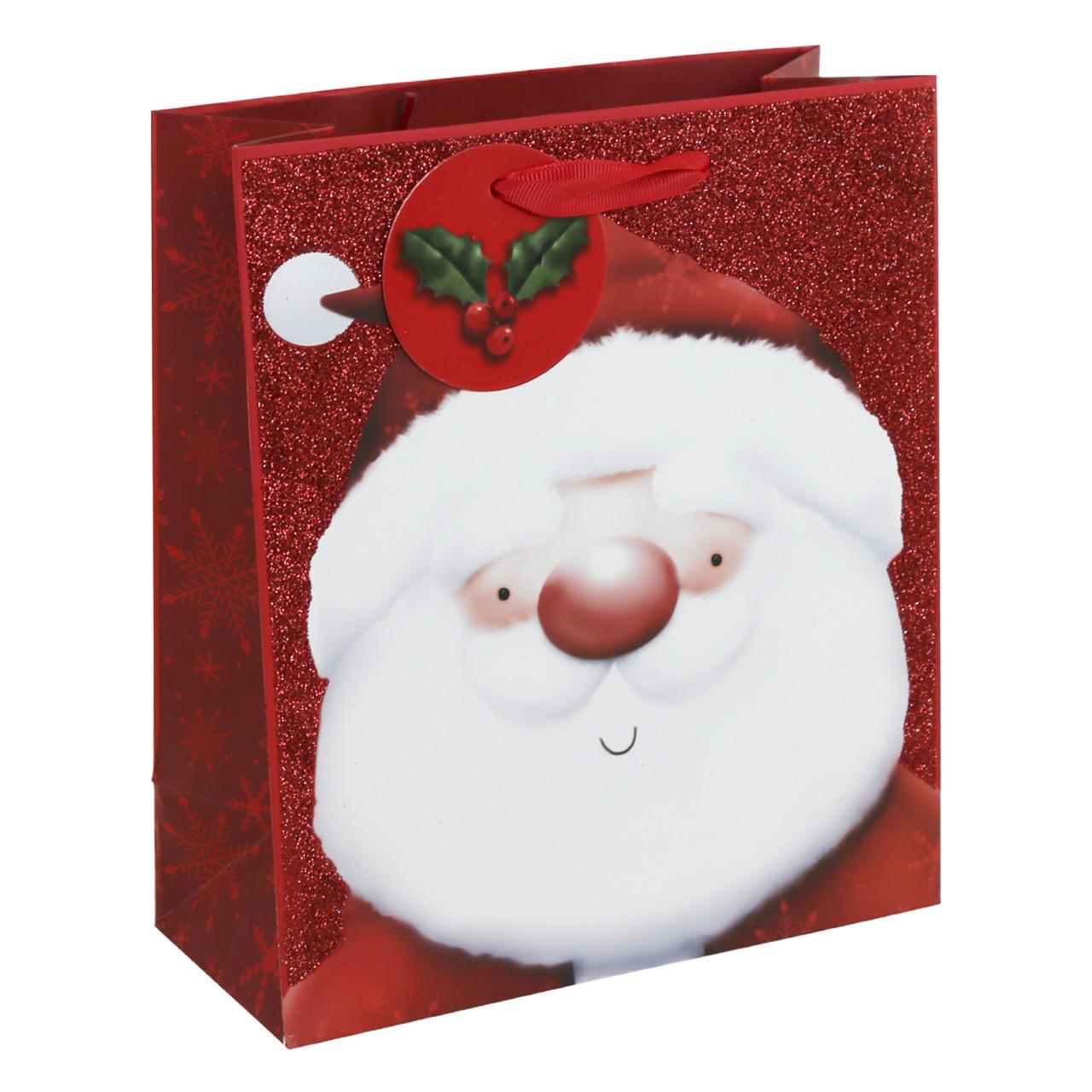 Santa Glitter Christmas Medium Gift Bag