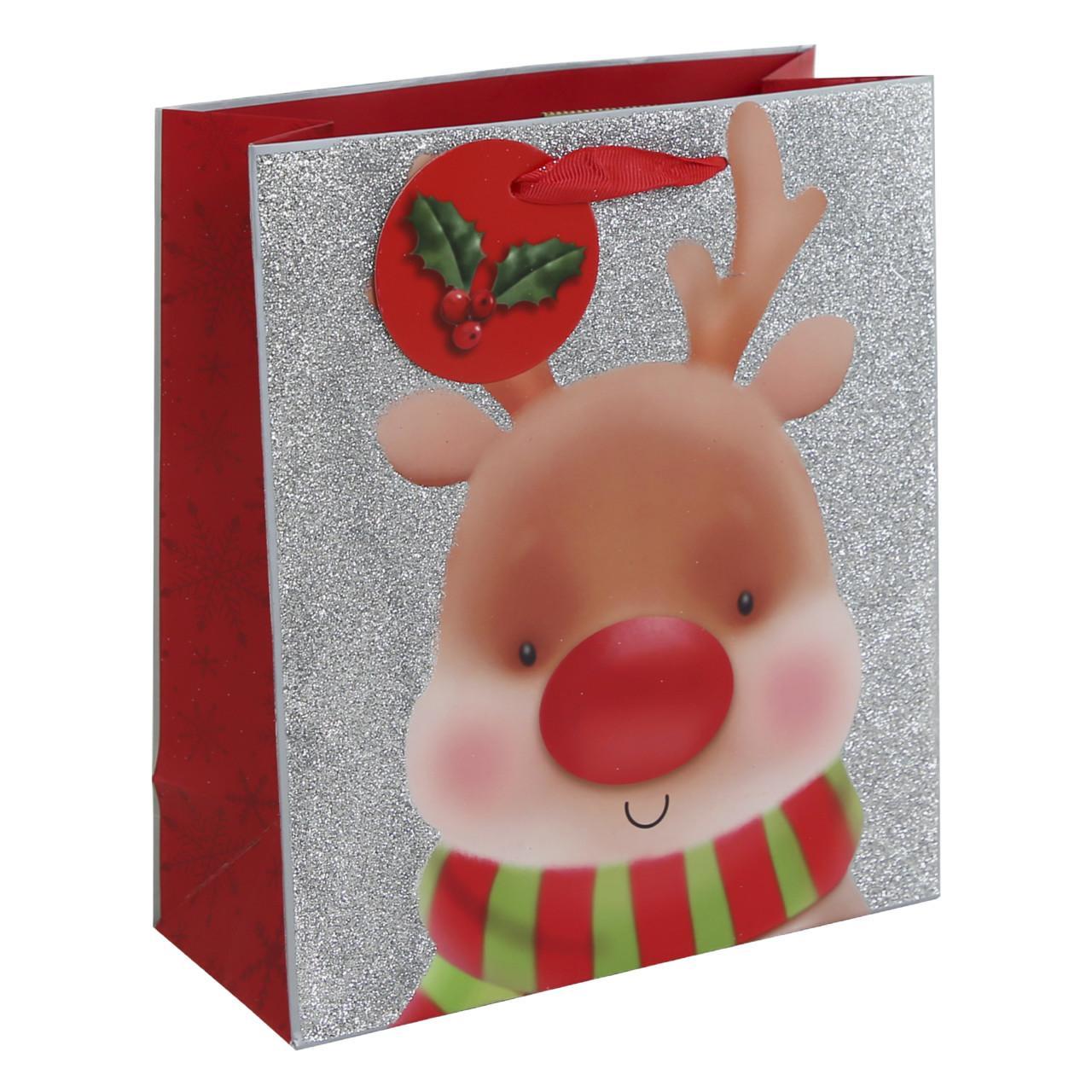 Rudolph Glitter Medium Gift Bag