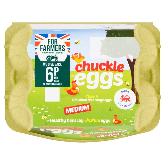 Chuckle  Medium Free Range Eggs For Farmers 6 per pack