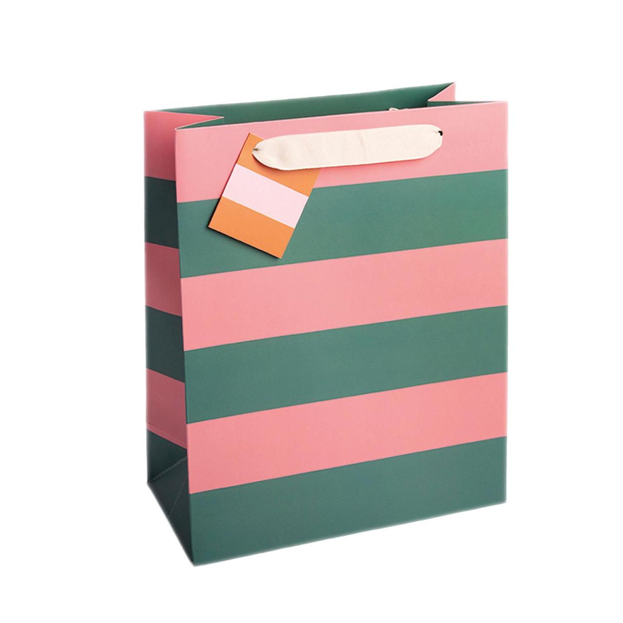 Green & Pink Stripe Medium Gift Bag