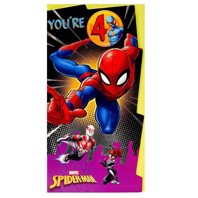 Spider Man Age 4 Birthday Card 