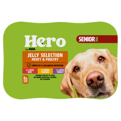 Hero by ASDA Senior Dog Food Meaty & Poultry Jelly Selection 6 x 400g Cans