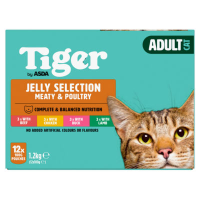 Tiger by ASDA Adult Cat Food Jelly Selection Meaty & Poultry 12 x 100g Pouches