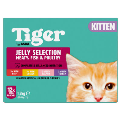 Tiger by ASDA Kitten Food Jelly Selection Meaty, Fish & Poultry 12 x 100g Pouches