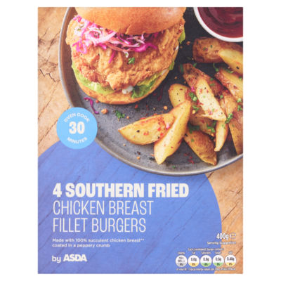 ASDA 4 Southern Fried Chicken Breast Fillet Burgers