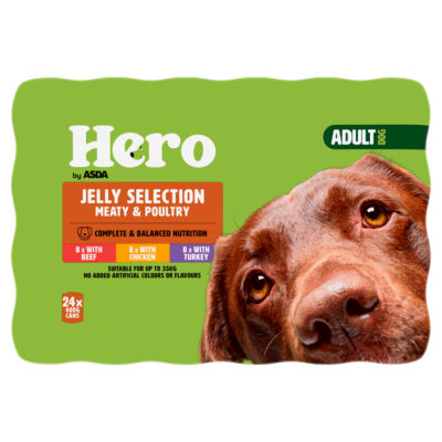 Hero by ASDA Adult Dog Food Jelly Selection Meat & Poultry 24 x 400g Cans