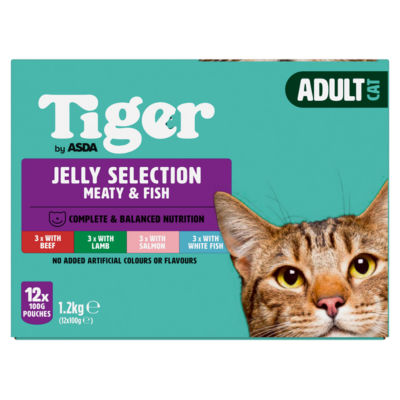 Tiger by ASDA Adult Cat Food Jelly Selection Meaty & Fish 12 x 100g Pouches