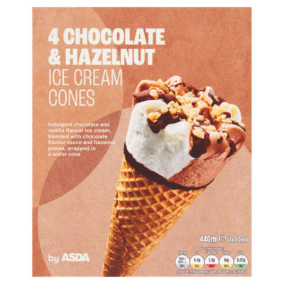 ASDA 4 Chocolate & Hazelnut Ice Cream Cones