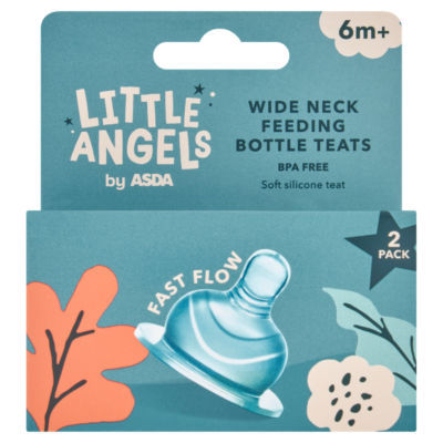 LITTLE ANGELS by ASDA Wide Neck Feeding Bottle Teats 6+ Months