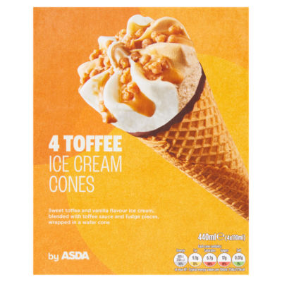 ASDA 4 Toffee Ice Cream Cones 4x110ml