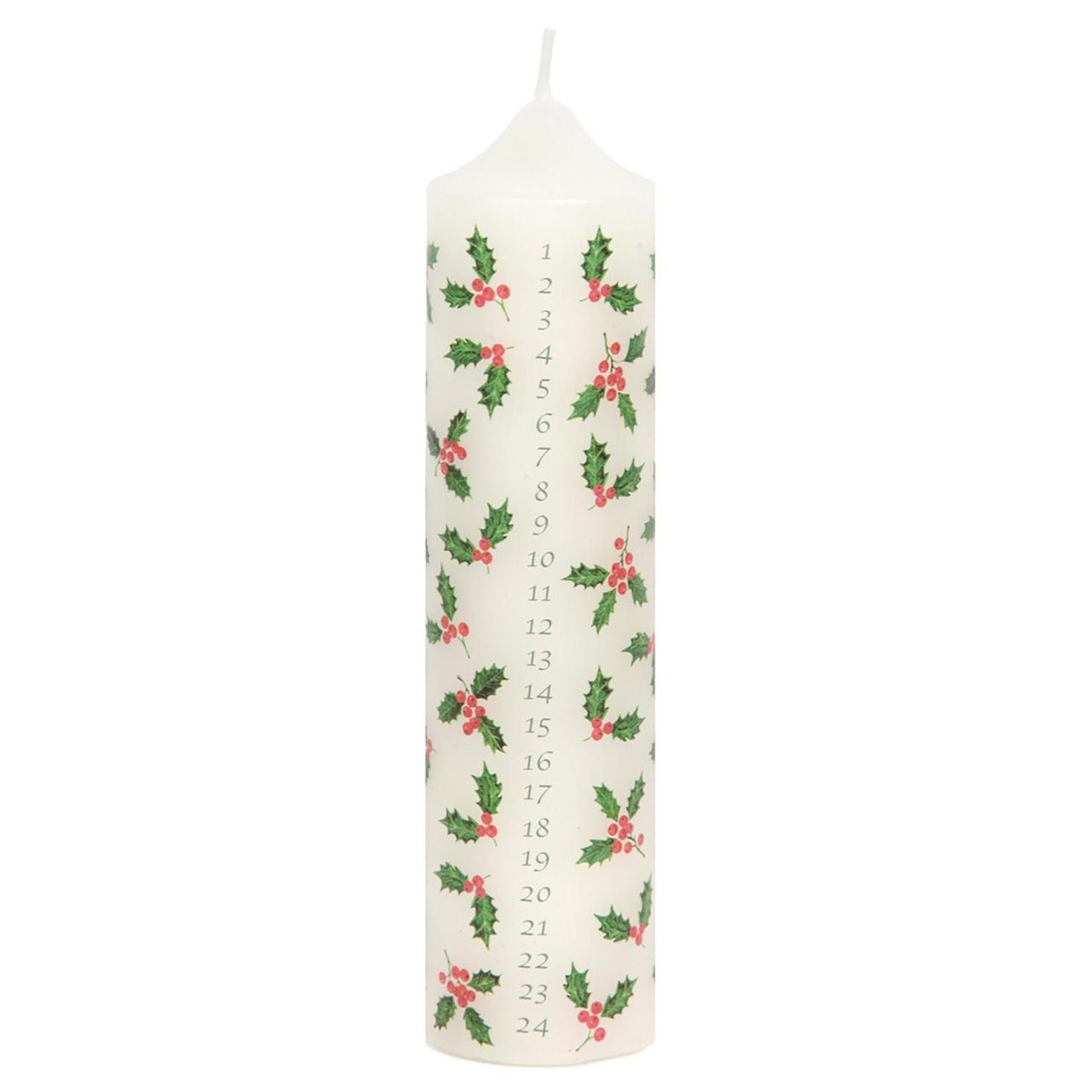 Holly Advent Pillar Christmas Candle