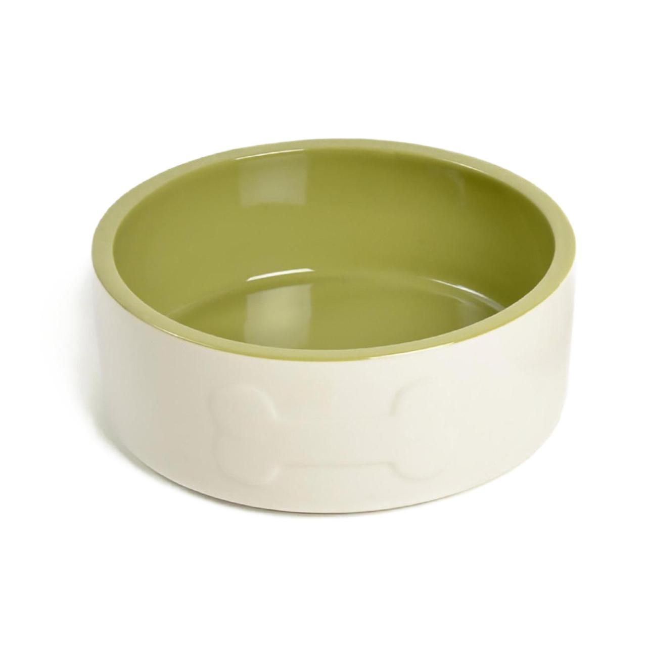 Petface Bone Pattern Cream & Green Dog Bowl 20cm