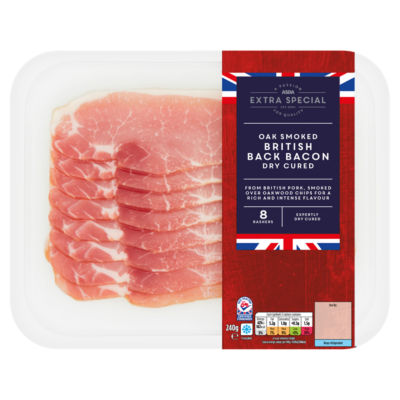 ASDA Extra Special Oak Smoked Back Bacon Dry Cured 8 Rashers