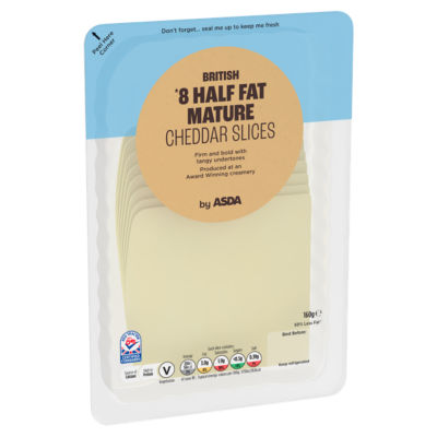 ASDA British 8 Half Fat Mature Cheddar Slices 160g