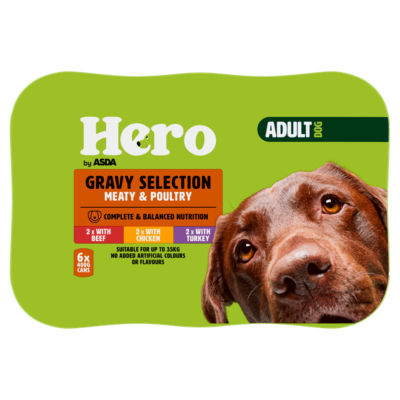 Hero by ASDA Adult Dog Food Gravy Selection Meaty & Poultry 6 x 400g Cans