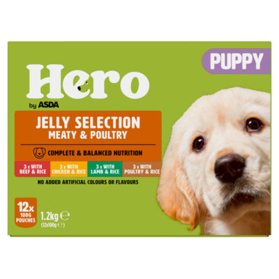 Hero by ASDA Puppy Dog Food Jelly Selection Meaty & Poultry 12 x 100g Pouches