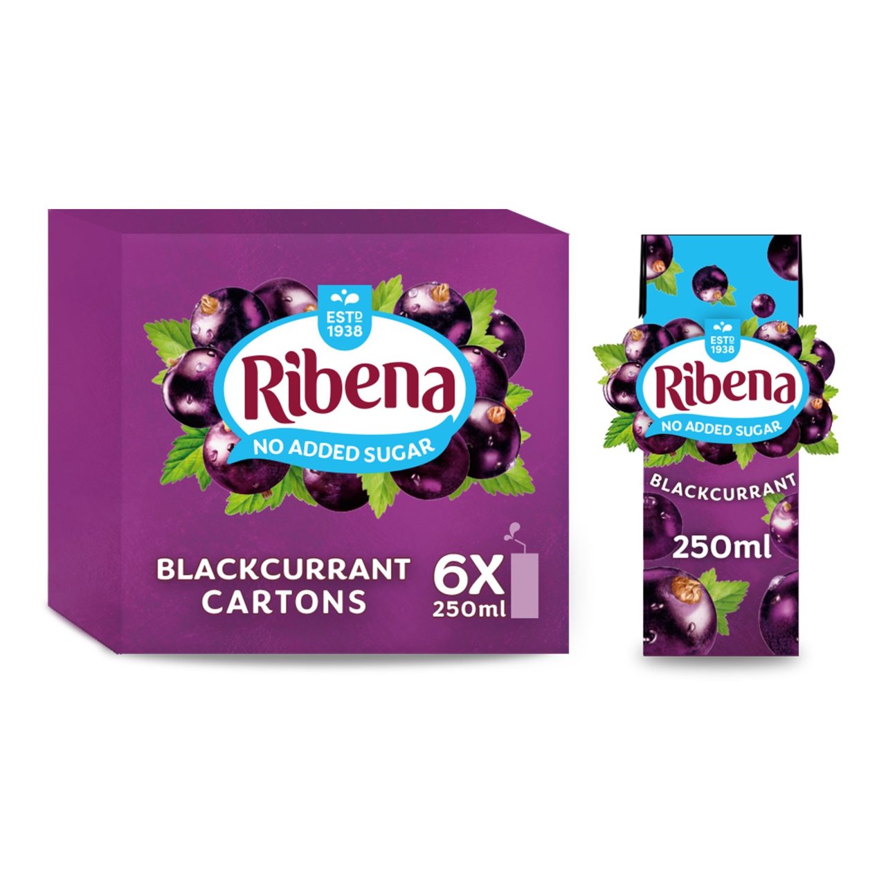 Ribena No Added Sugar Blackcurrant Juice Drink Cartons 6x250ml