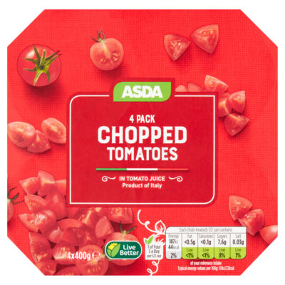 ASDA Chopped Tomatoes in Tomato Juice 4 x 400g